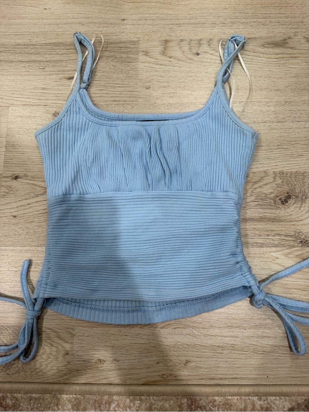 White Fox Boutique Light Blue Ribbed Tie-Detail Cami
